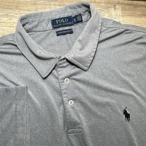 Polo Ralph Lauren Performance Wicking Golf Polo Shirt‎ Gray Mens Black Pony Logo